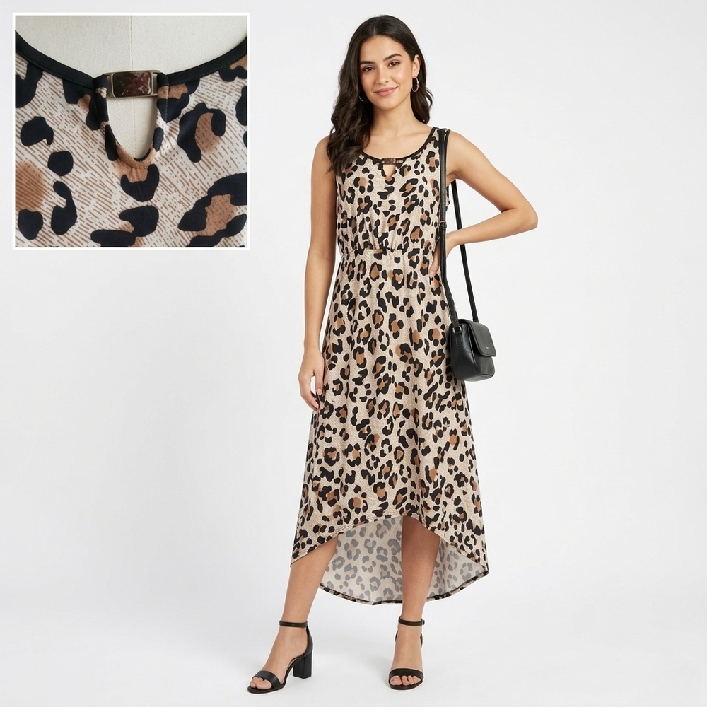 NY Collection Leopard Print High Low Dress Size M